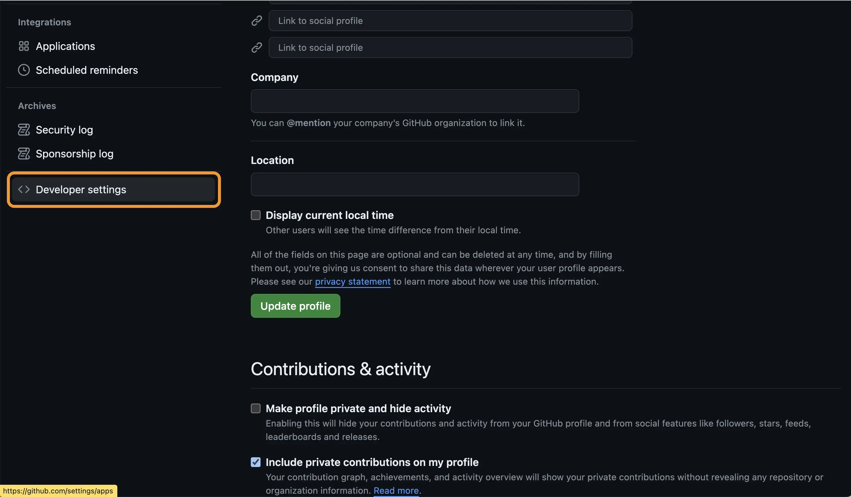 Go to Developer Settings